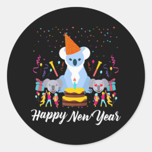 Happy New Year Cute Koala Bear Lover New Years Classic Round Sticker