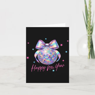 Happy New Year Cute Nk Disco Ball Bow New Year's E Thank You Card