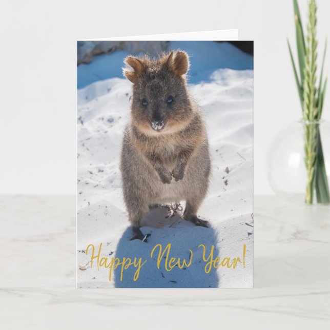 Happy New Year Cute Quokka on the Beach Australia Card (Front)
