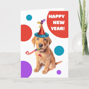 Happy New Year Cute Red Fox Labrador Puppy Holiday Card