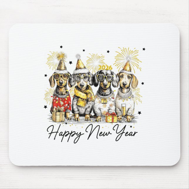 Happy New Year Dachshund Dog Lover 2026 New Year H Mouse Mat (Front)
