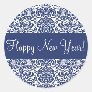 Happy New Year Damask Envelope Sticker Seal
