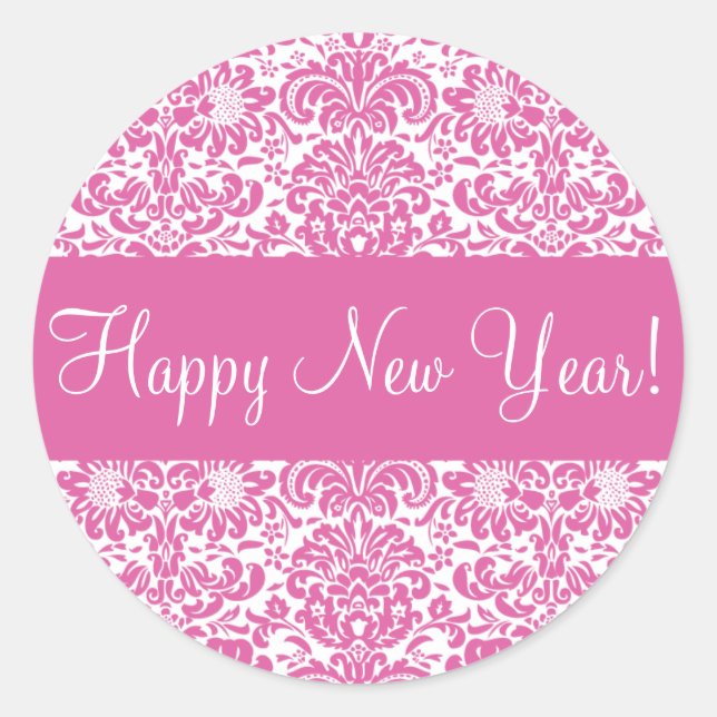 Happy New Year Damask Envelope Sticker Seal (Front)