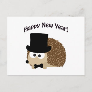 Happy New Year! Dapper Hedgehog Holiday Postcard