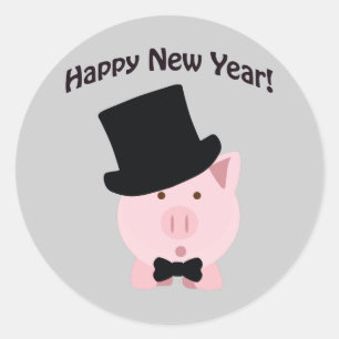 Happy New Year! Dapper Pig Classic Round Sticker