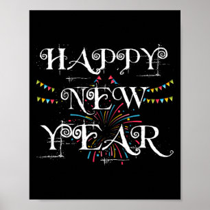 Happy New Year Day Eve Party Fireworks Confetti Poster