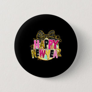 Happy New Year Disco Ball Coquette Bow New Years E 6 Cm Round Badge
