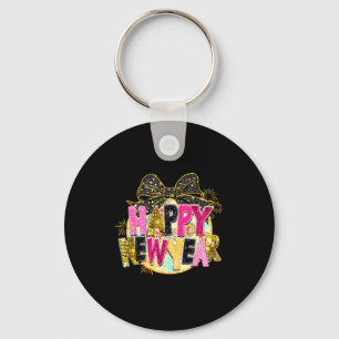 Happy New Year Disco Ball Coquette Bow New Years E Key Ring