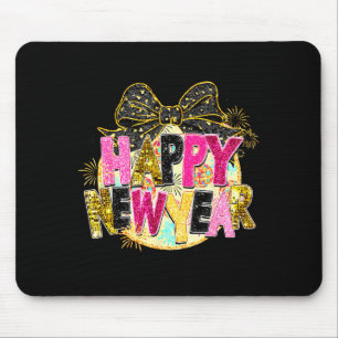 Happy New Year Disco Ball Coquette Bow New Years E Mouse Mat