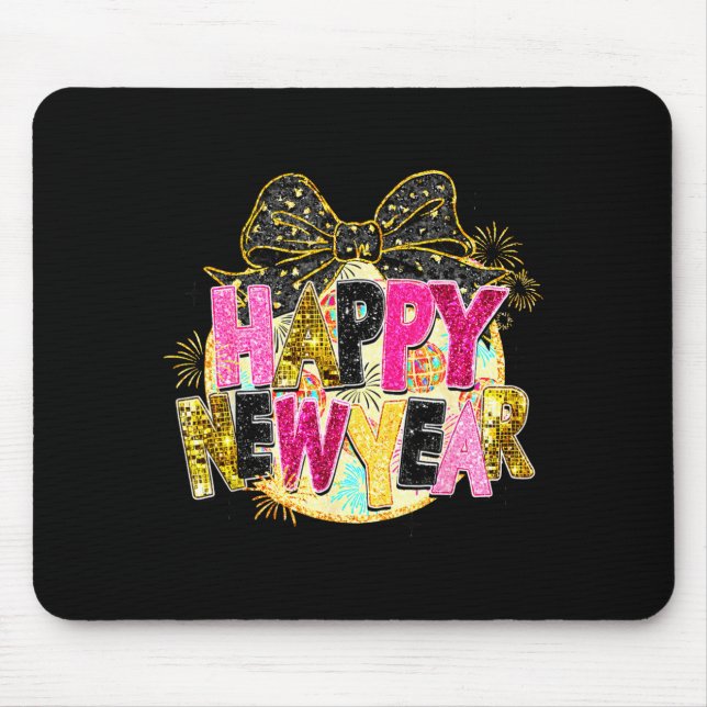 Happy New Year Disco Ball Coquette Bow New Years E Mouse Mat (Front)