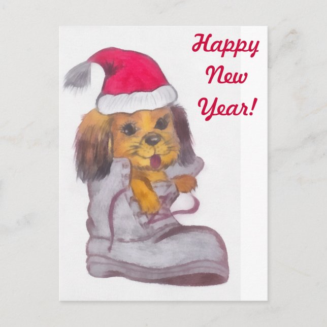 Happy New Year Dog Holiday Postcard (Front)