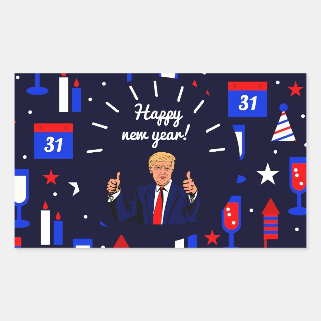 happy new year donald trump rectangular sticker (Front)