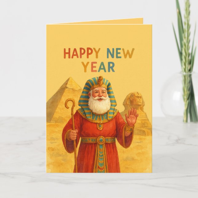 Happy New Year Egyptian Pharaoh Santa Funny art  Card (Front)