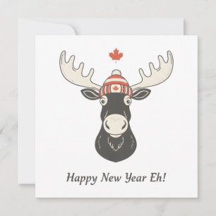 Happy New Year Eh Canada Moose  Holiday Card