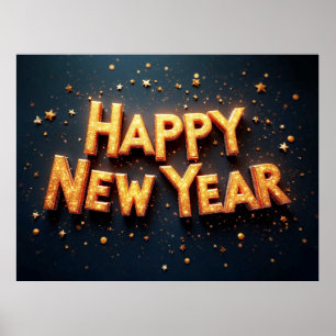 Happy New Year, elegant black and gold, Poster