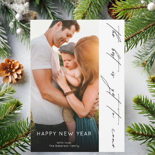 Happy New Year Elegant Handwritten Script Photo Holiday Card