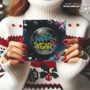 Happy new year elegant neon black CARD