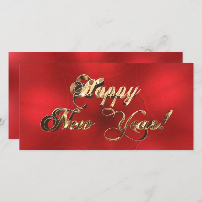 Happy New Year Elegant Red and Gold Script Card (Front/Back)