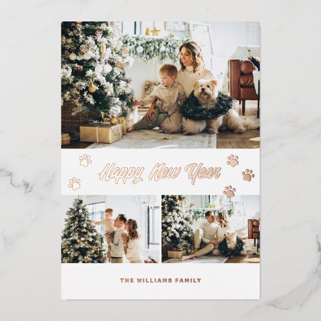 Happy New Year Elegant Rose Gold Photo Foil Holiday Card (Front)