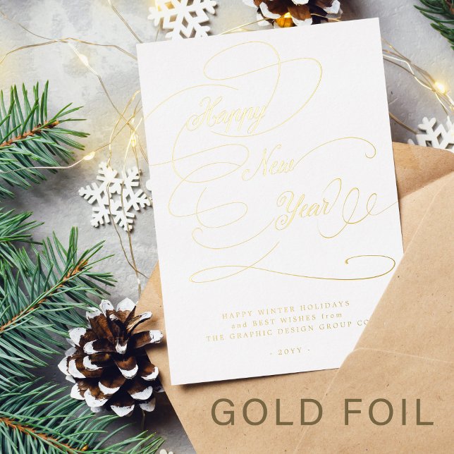 Happy New Year elegant script business corporate Foil Holiday Card (Creator Uploaded)