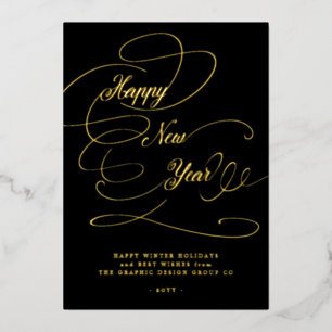 Happy New Year elegant script business corporate Foil Holiday Card