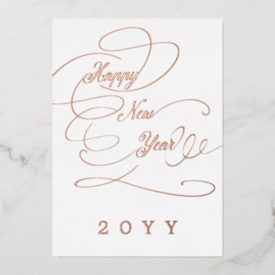 Happy New Year elegant script business corporate Foil Holiday Card