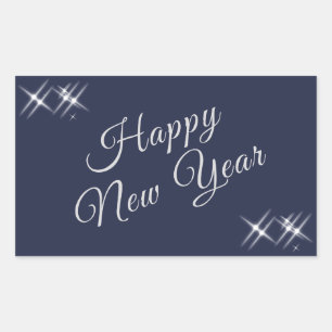 Happy New Year Elegant Sparkles Navy Blue Rectangular Sticker