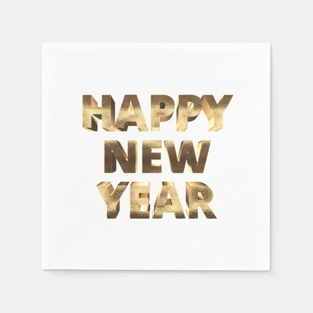 Happy New Year Elegant Typography Faux Gold Napkin (Front)