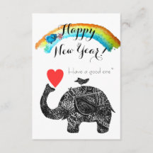 Happy New Year Elephant and Blue Bird