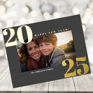 Happy new year! Family gold photo Foil Holiday Postcard