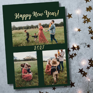 Happy New Year Family Photo  Foil Holiday Card
