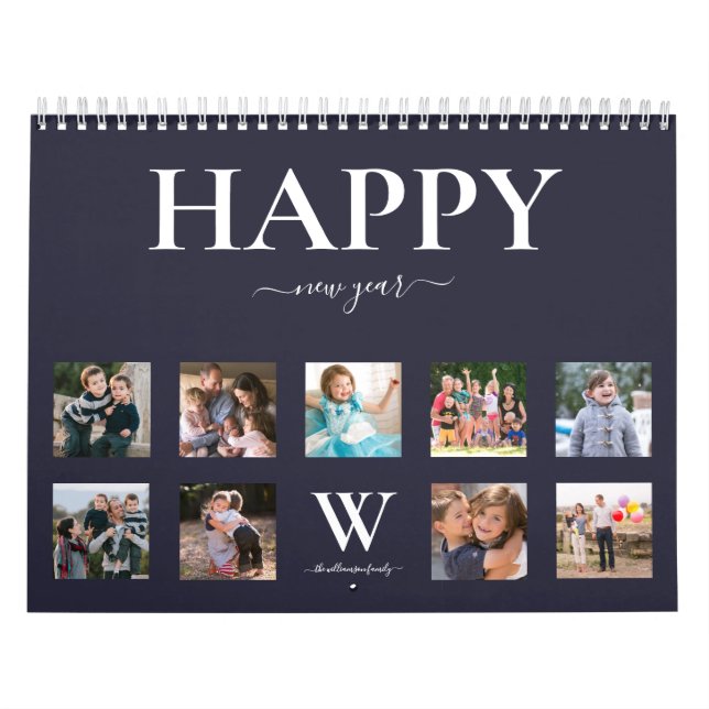 Happy New Year | Family Photo | Monogram Name Calendar (Cover)