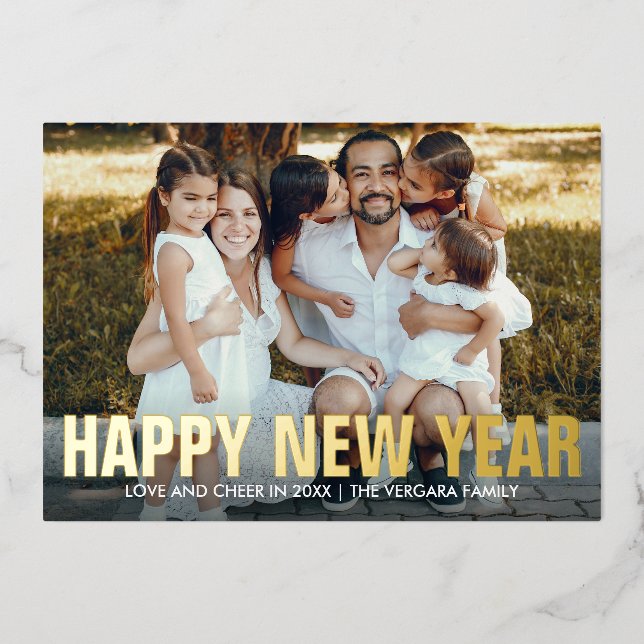 HAPPY NEW YEAR FAMILY PORTRAIT PHOTO  FOIL HOLIDAY CARD (Front)