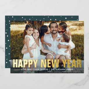 HAPPY NEW YEAR FAMILY PORTRAIT PHOTO FOIL HOLIDAY CARD