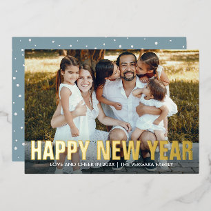 HAPPY NEW YEAR FAMILY PORTRAIT PHOTO FOIL HOLIDAY CARD