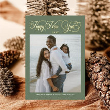 Happy New Year Family Sage Green 4 Photo Collage