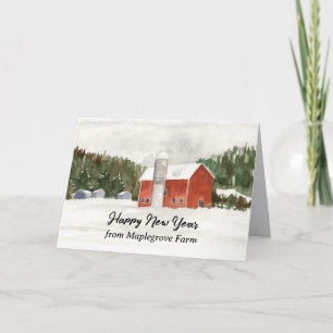 Happy New Year Farm Personalised Red Barn Card