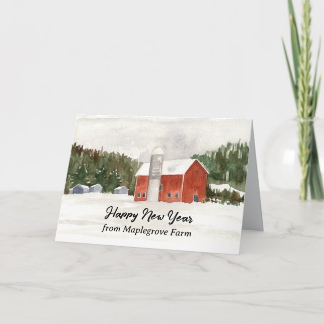 Happy New Year Farm Personalised Red Barn Card (Front)
