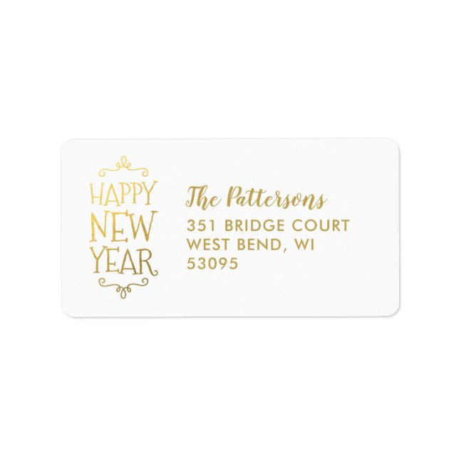 Happy New Year Faux Foil Holiday Return Address Label (Front)