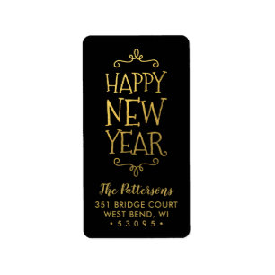 Happy New Year Faux Foil Holiday Return Address Label