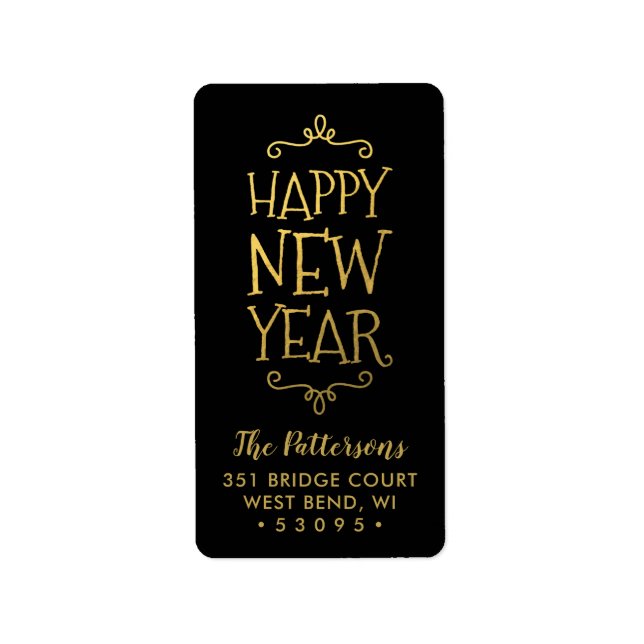 Happy New Year Faux Foil Holiday Return Address Label (Front)
