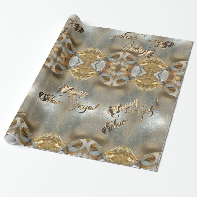 Happy New Year Faux Gold Foil Script Elegant Chic Wrapping Paper (Unrolled)