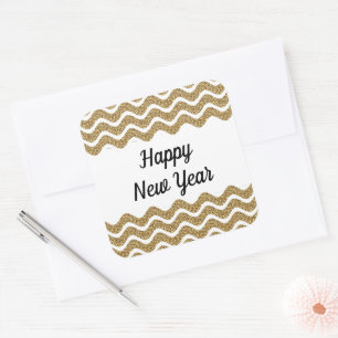 Happy New Year Faux Gold Glitter Square Sticker