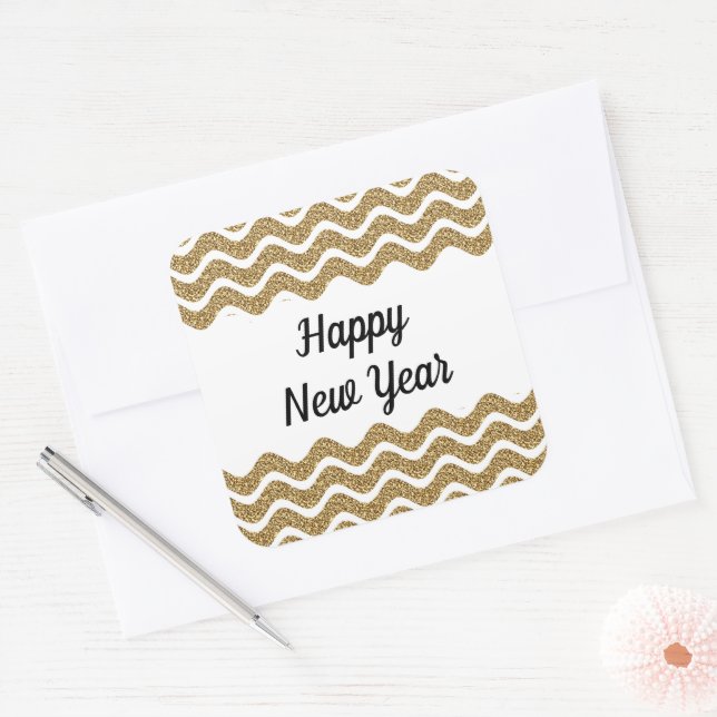 Happy New Year Faux Gold Glitter  Square Sticker (Envelope)