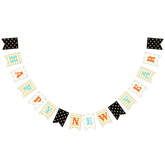 Happy New Year Faux Gold Stars Stripes Custom Fun Bunting (All)