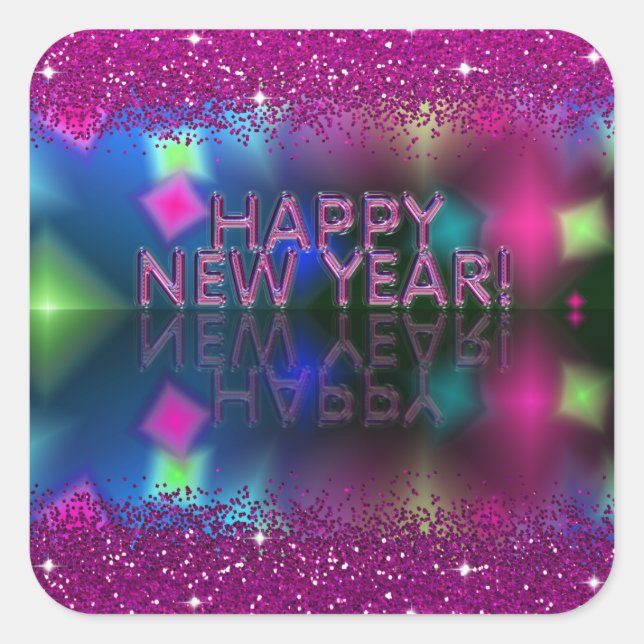 Happy New Year! | Faux Pink Glitter Square Sticker (Front)