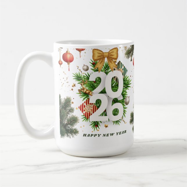 Happy New Year – Festive Christmas Toys, Ornaments Coffee Mug (Left)