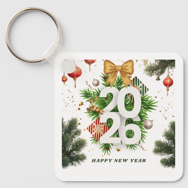 Happy New Year – Festive Christmas Toys, Ornaments Key Ring (Front)