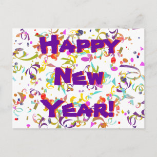 Happy New Year Festive Colourful Confetti Custom Postcard