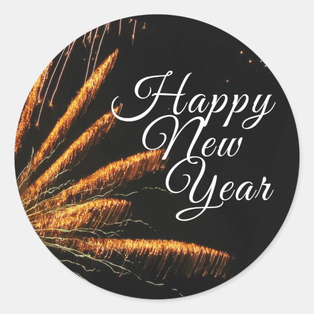 Happy New Year Festive Firework Classic Round Sticker (Front)